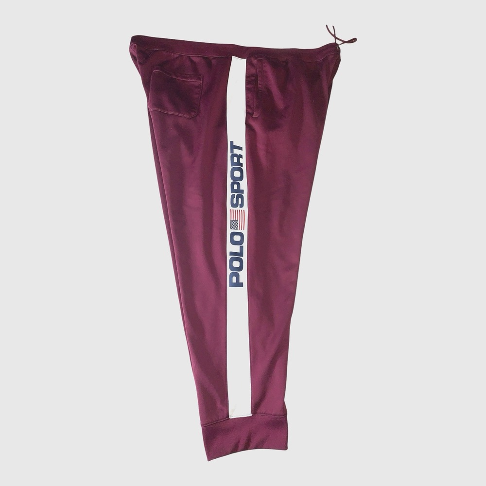 Polo Sport Joggers Mens 5XB Burgundy Polo Sport Spellout US Flag Side Stripe